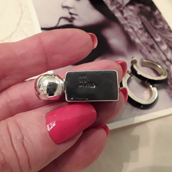 VTG.925 STERLING ONYX SLIDE & ONYX HOOP EARRINGS - Picture 4 of 8